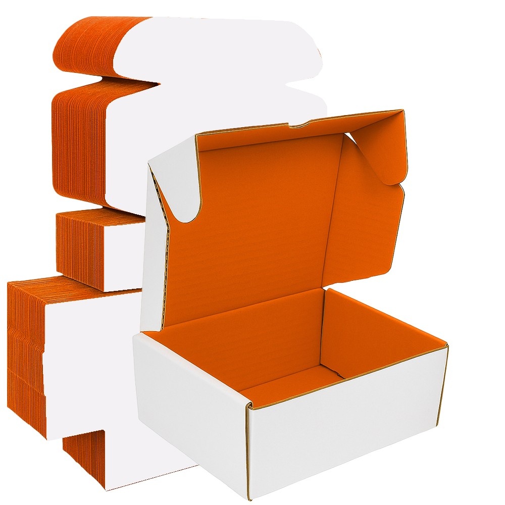Orange Color Mailer Box (White Outside) - 8 x 8 x 6