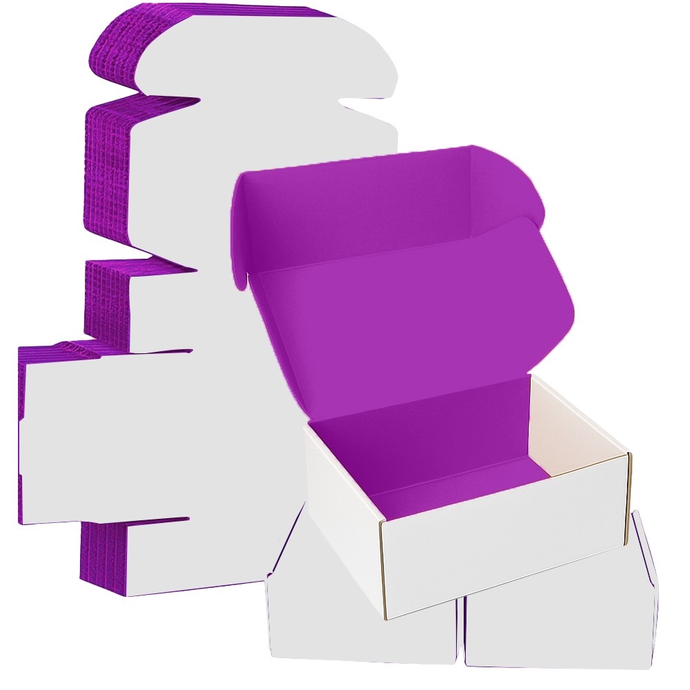Purple Color Mailer Box (White Outside) - 5 x 5 x 5