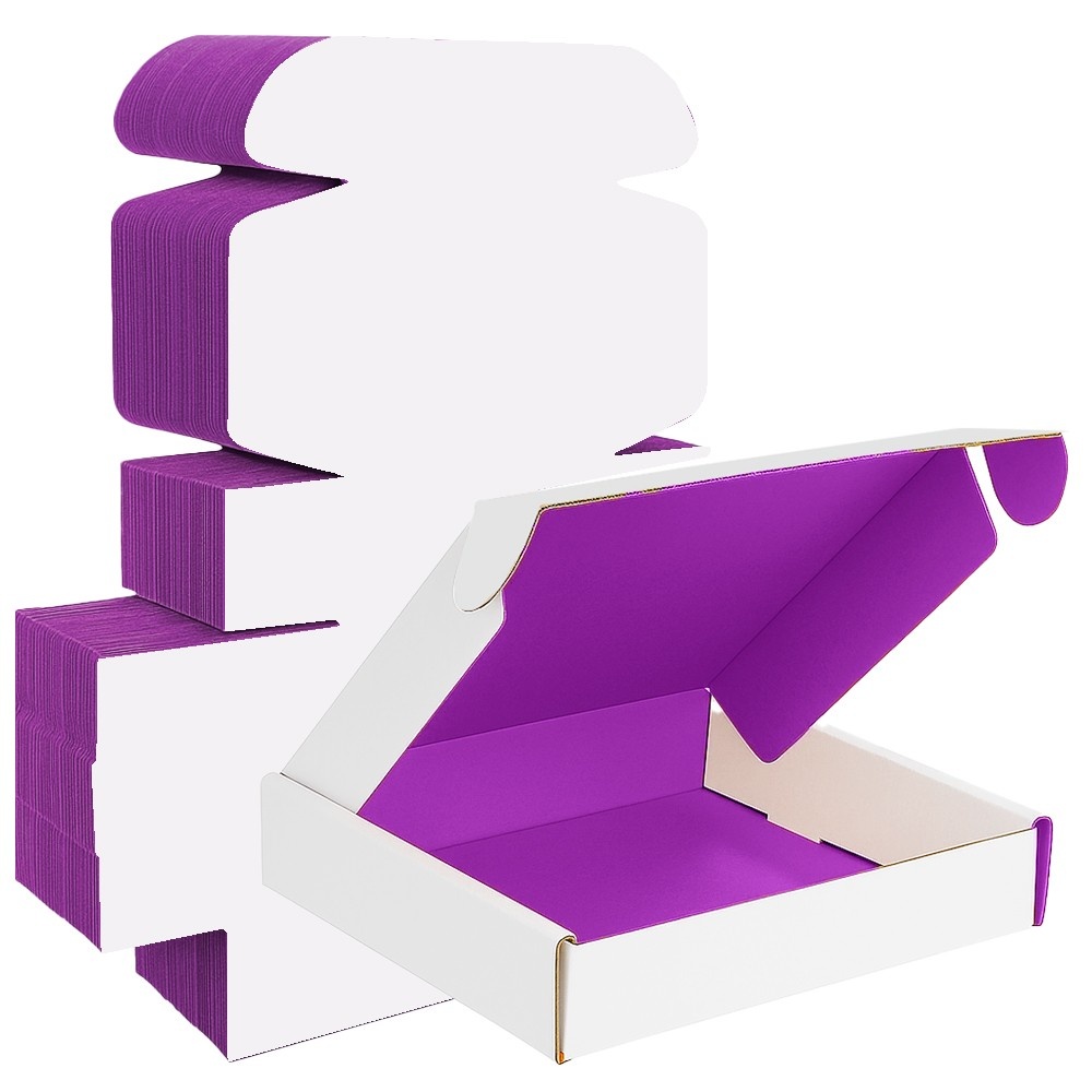 Purple Color Mailer Box (White Outside) - 8 x 8 x 2.75