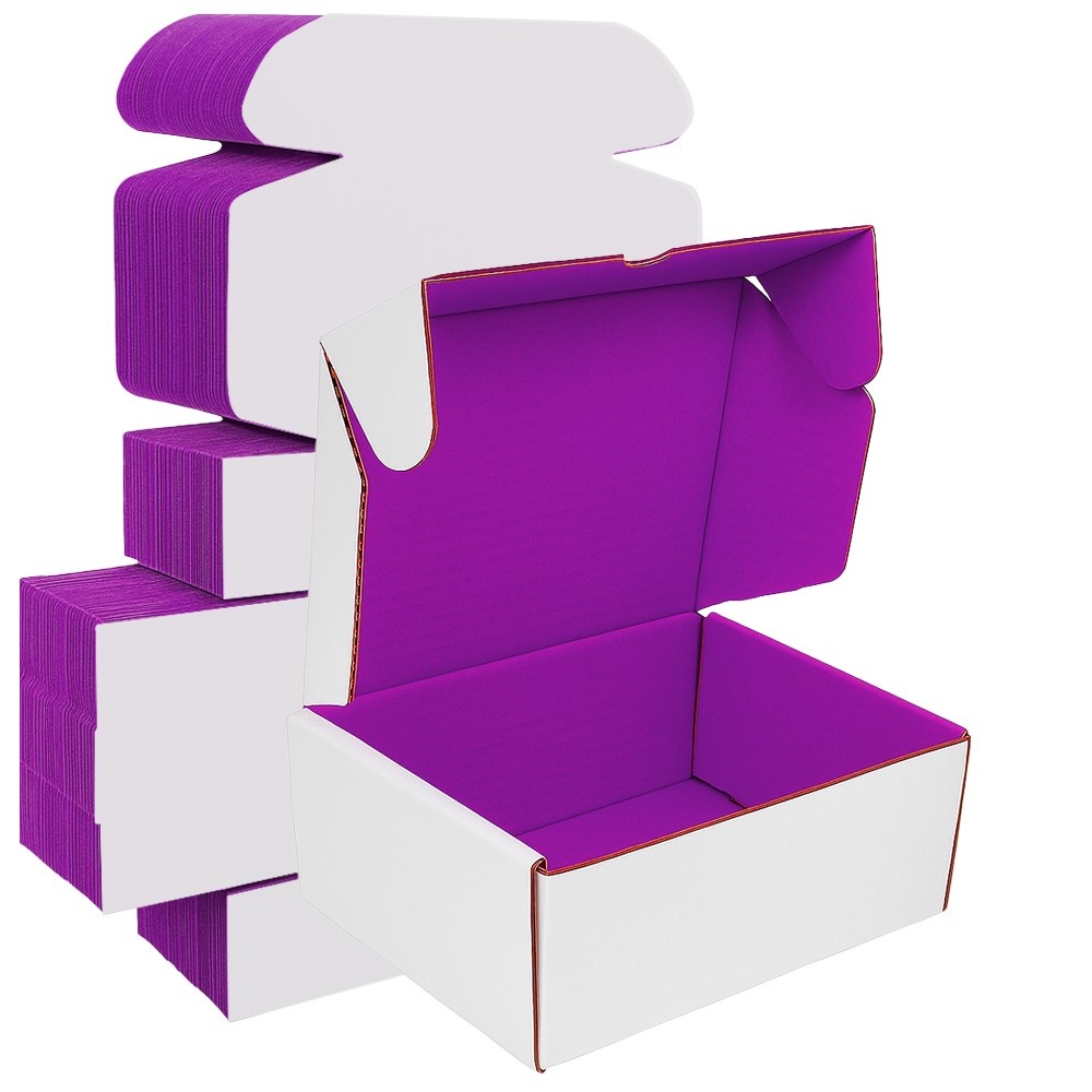 Purple Color Mailer Box (White Outside) - 8 x 8 x 6