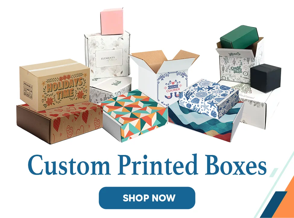 Colorful printed boxes in a variety of branded patterns