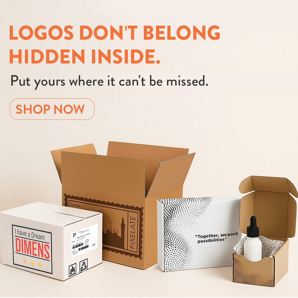 Examples of kraft and white custom printed packaging
